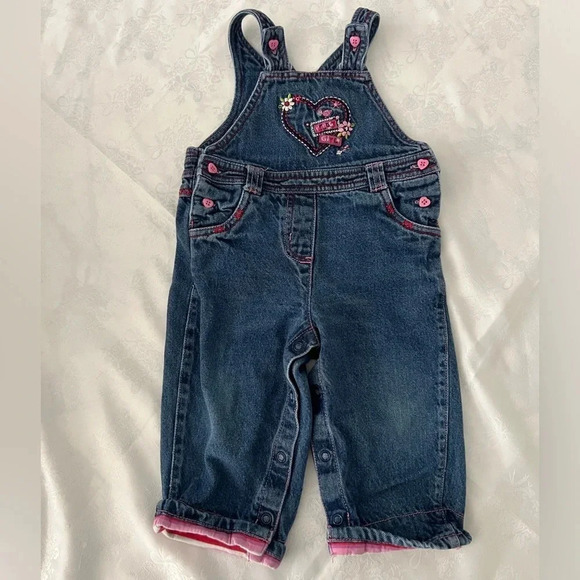 George  Denim Overalls Embroidered Heart “Pretty Girl” | Size 12M - Picture 1 of 5